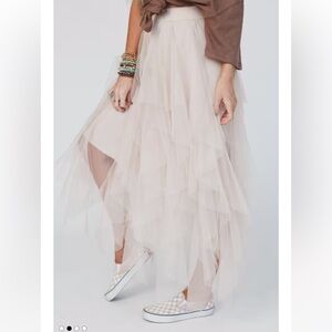 Three Bird Nest Cream Layered Tulle Maxi Skirt